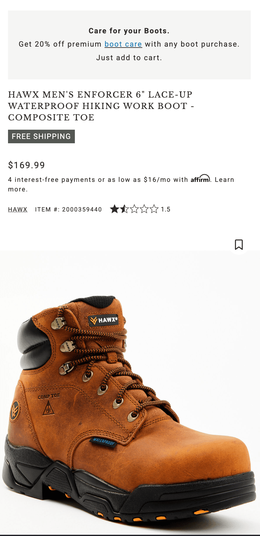 Boot Product Detail Page